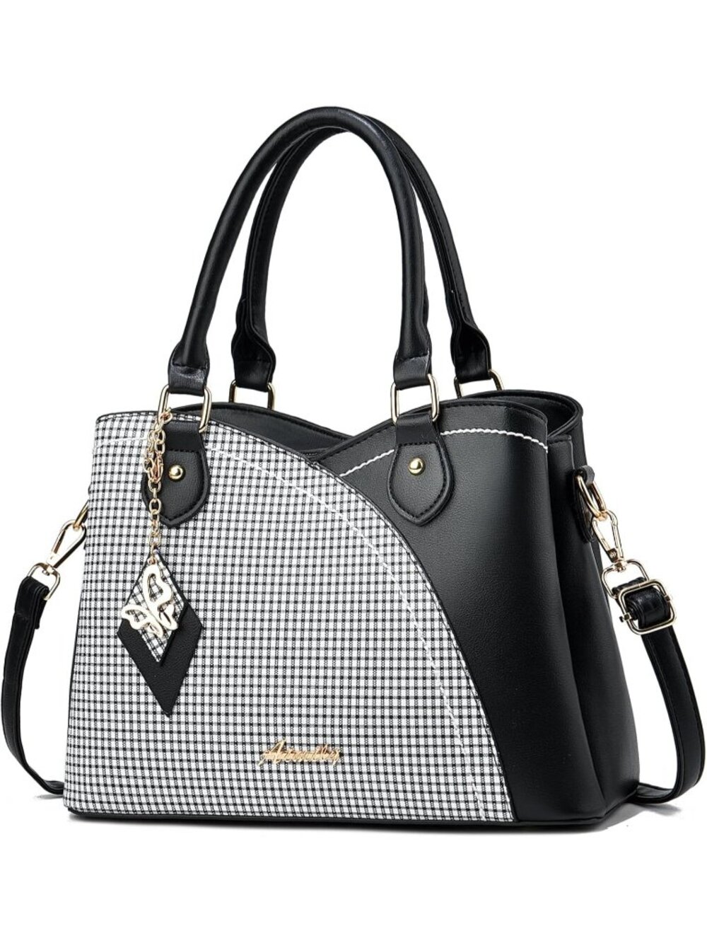 〽️Women's Black Medium Leather Top Handle Crossbody Satchel Shoulder Handbags